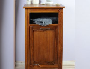 Meuble panière à linge de de salle de bain  en teck