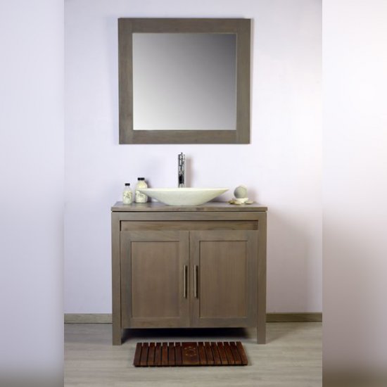 Ensemble de salle de bain en teck A3 90 avec vasque et miroir - Grey