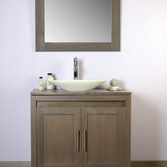 Meuble et miroir de salle de bain teck 90  A3 - Grey