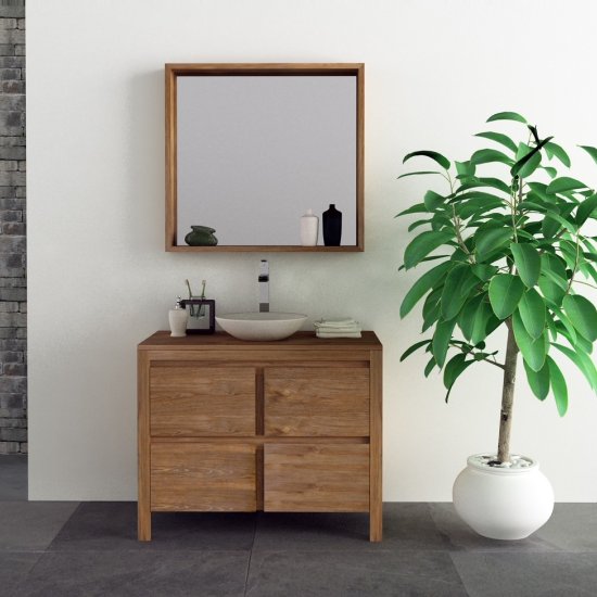 Meuble et miroir de salle de bain en teck 100 - Cerita Baru