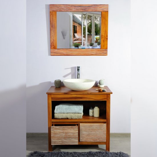 Meuble et miroir de salle de bain en teck 85 - New Savanah