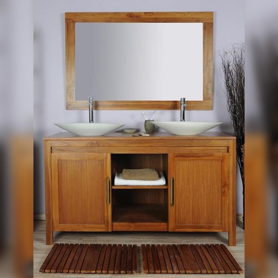 Meuble et miroir de salle de bain en teck 140 - Grey naturel